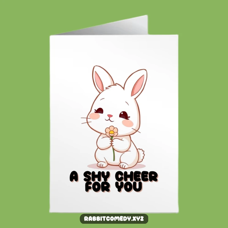 Free Printable Shy Rabbit Congrats Card: Funny Flower Gift, Downloadable Sweet Celebration