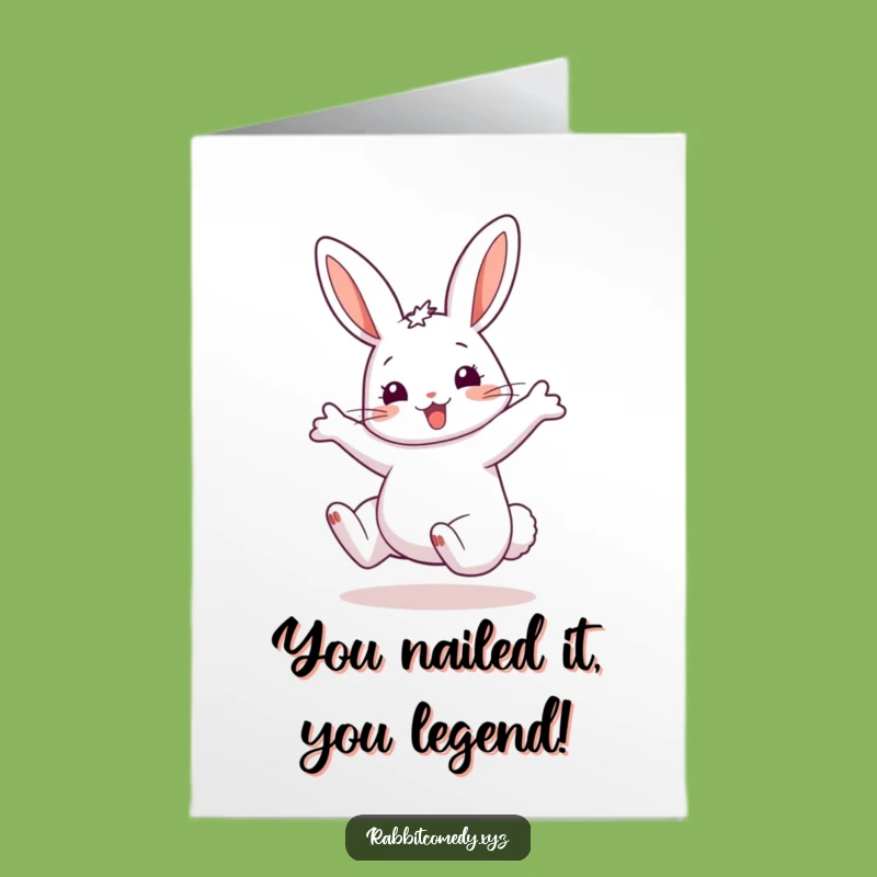 Free Printable Congrats Card: Ecstatic Rabbit Cartwheel for Your Big Achievements