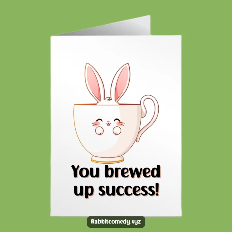 Free Printable Congrats Card: Shy Rabbit Teacup Smile, Funny Downloadable Gift for Gentle Souls
