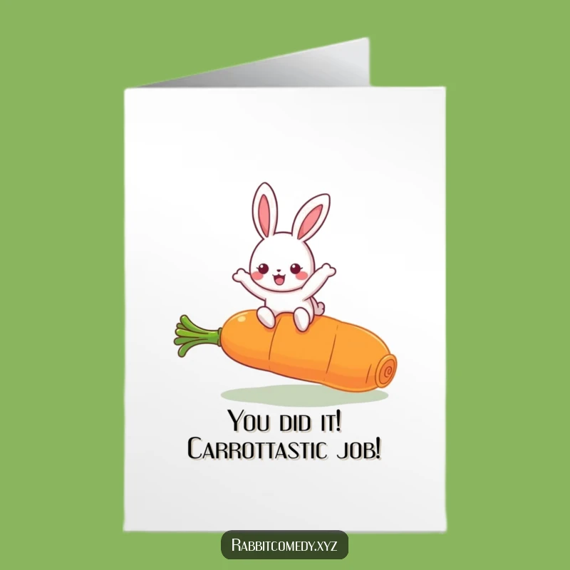 Free Printable Congrats Card: Funny Kawaii Rabbit Carrot Leap, Celebrate with Humor