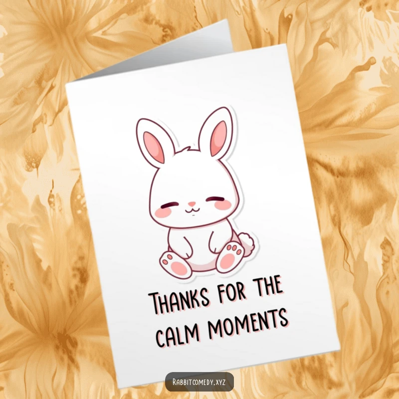 Funny Free Printable Thank You Card: A content rabbit sitting peacefully, eyes closed in serene contemplation with a calm smile.