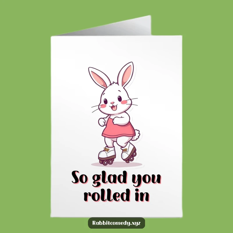 Free Printable Thank You Card: Grateful Rabbit Skating Around to Say Thanks