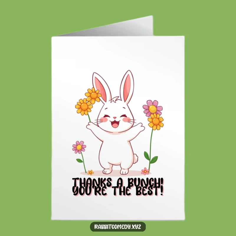 Free Printable Thank You Card: Happy Rabbit Juggling Flowers, Express Gratitude