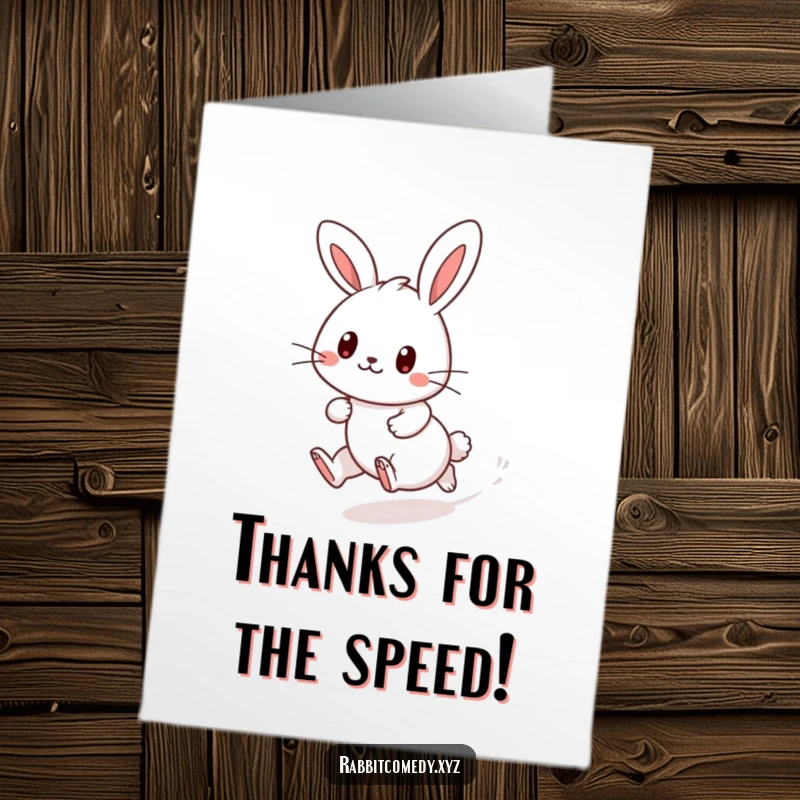 Funny Free Printable Thank You Card: A Kawaii rabbit character zipping along, leaving a dust trail.