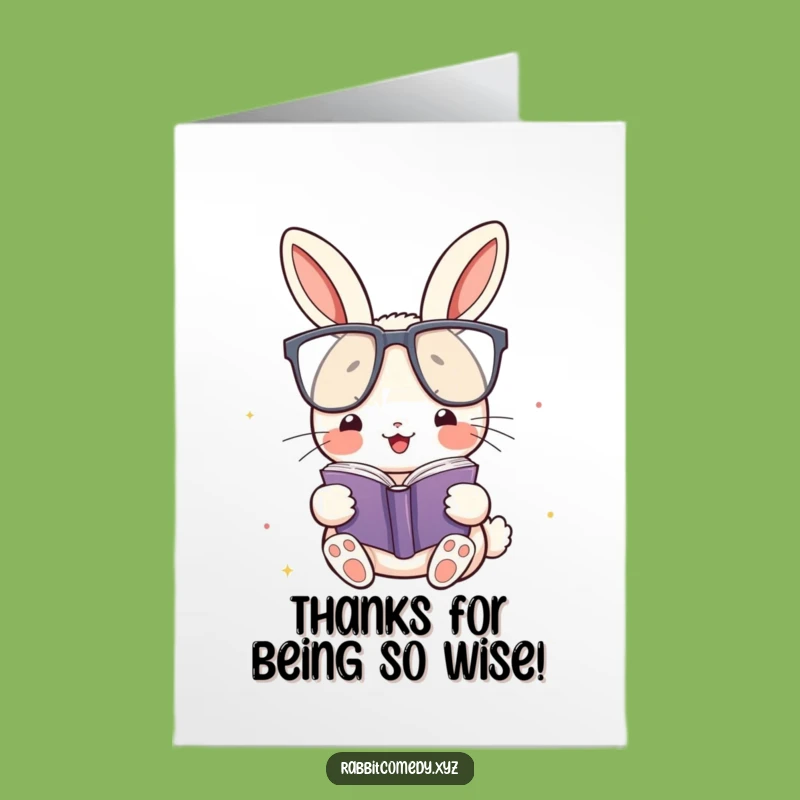 Free Printable Thank You Card: Bookish Rabbit Glasses Funny Downloadable