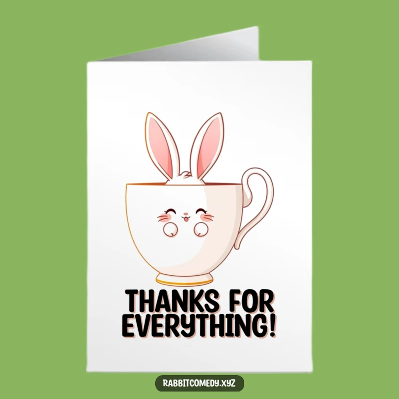 Free Printable Thank You Card: Shy Rabbit Teacup Smile, Funny Downloadable Gift for Appreciation