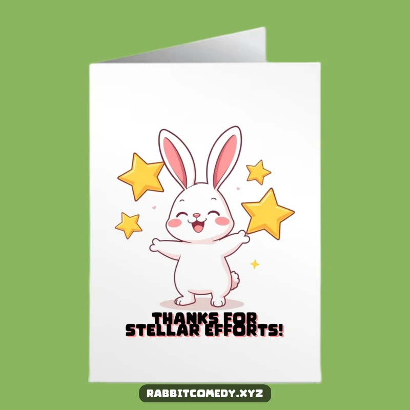 Free Printable Thanks Card: Juggling Stars Rabbit, Funny Downloadable Gift