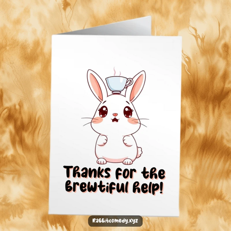 Funny Free Printable Thank You Card: A surprised rabbit with enormous eyes and a teacup on its head.