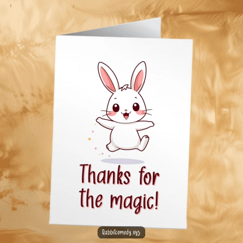 Funny Free Printable Thank You Card: Cute rabbit hops with pure joy, leaving a trail of sparkly gratitude dust.