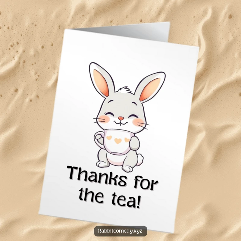 Funny Free Printable Thank You Card: A smiling rabbit balancing a teacup on its nose, expressing thanks.