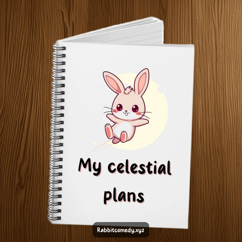 Funny Notebook: A determined kawaii rabbit leaps over a moonbeam, inspiring humorous entries and magical planning.