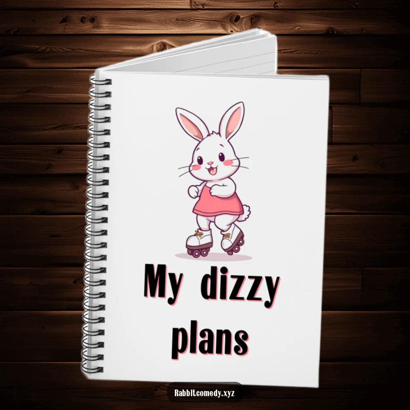 Funny Notebook with a playful rabbit on roller skates, spinning across the cover, ideal for jotting down fast ideas.