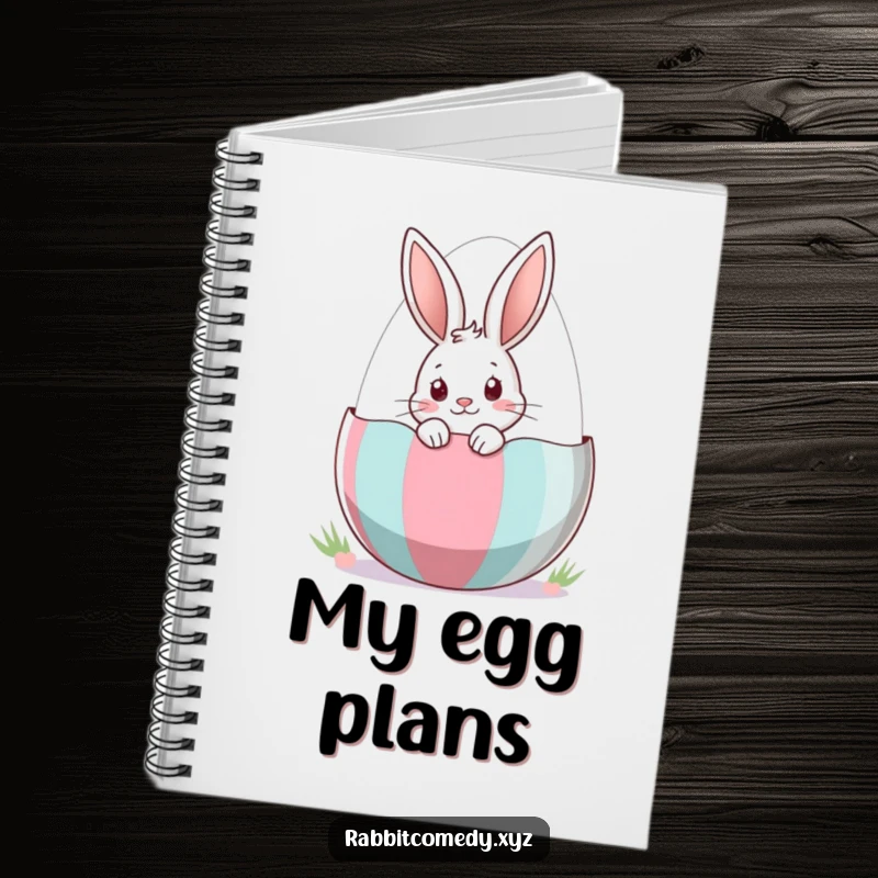 Funny Notebook with a curious rabbit peeking from an Easter egg, ideal for jotting down notes with a touch of holiday whimsy.