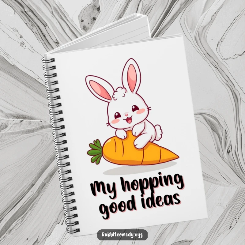 Funny Notebook: A fluffy, kawaii rabbit character hops over a giant carrot, inspiring cute ideas and creative writing in this humorous journal.