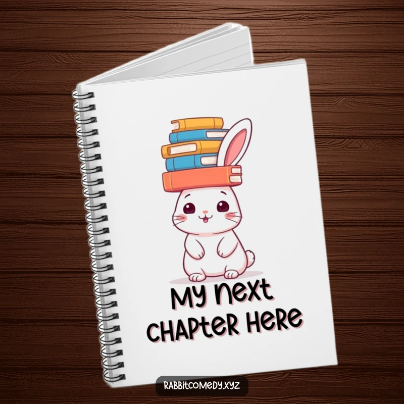 Funny rabbit notebook, books balanced on its head, perfect for jotting down smart ideas and study notes, a cute funny gift.