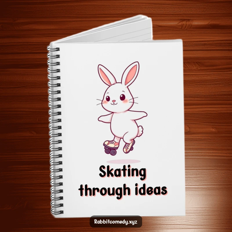 Funny Notebook: A lined journal with a playful rabbit on roller skates, spinning with energy.