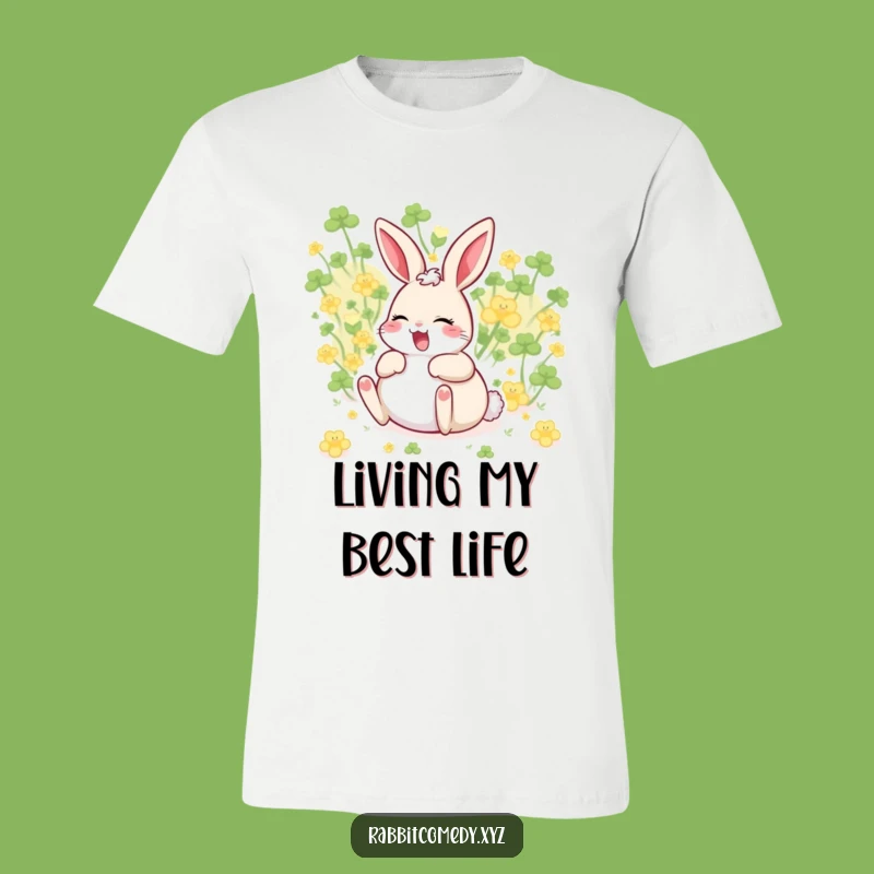 Funny Giggling Rabbit Tee: Joyful Clover Shirt, Pure Happiness Humor Gift