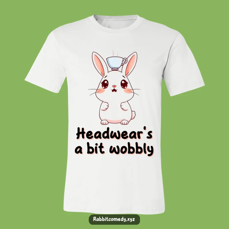 Funny Surprised Rabbit T-Shirt, Teacup Head Balance, Comedic Cotton Tee Gift