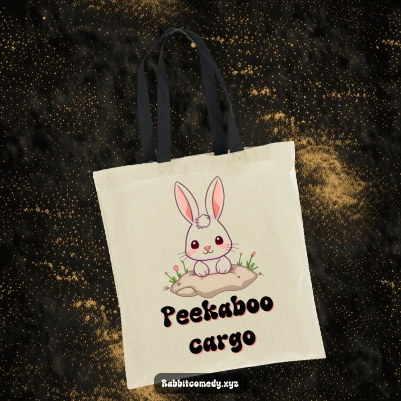 Funny Tote Bag: A roomy bag featuring a cute rabbit peeking out from a hole in the ground.