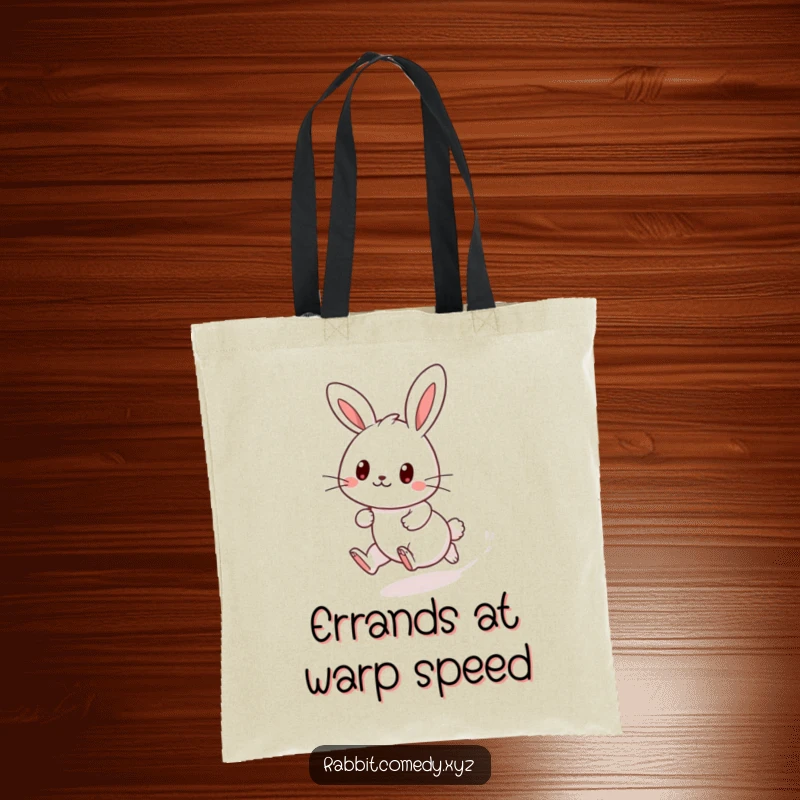 Funny Kawaii rabbit tote bag, dashing playfully, leaving a dust trail, a cute and functional design for everyday use.