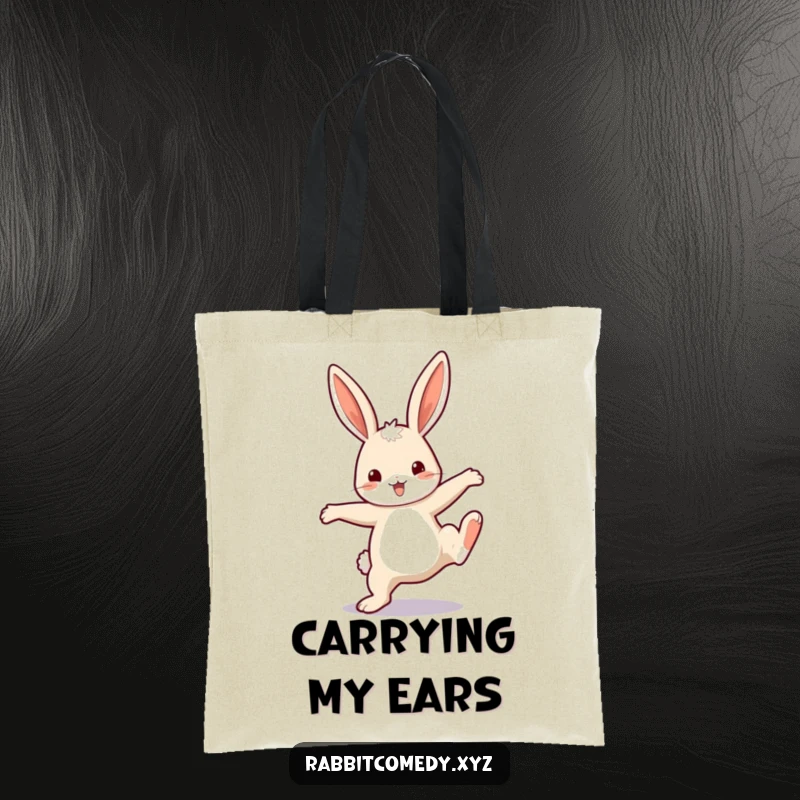 Funny Tote Bag: A happy rabbit with enormous ears executes a cartwheel, perfect for carrying groceries with glee.