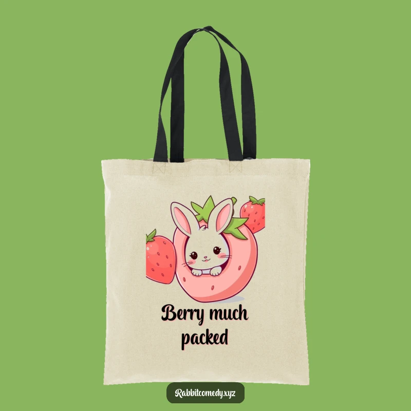 Funny Tote Bag: Kawaii Rabbit Strawberry Peek, Carry Sweetness, Fun Accessory